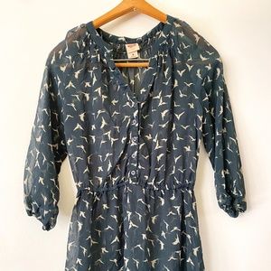 Mossimo Sheer Blue Blouse with Bird Pattern
